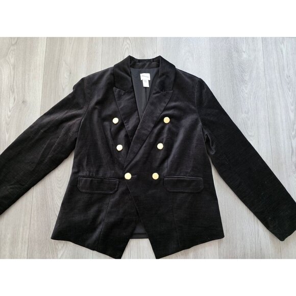 Chicos Womens Black Velvet Double-Breasted Blazer W/ Gold Buttons Size XL 3 - Picture 3 of 6
